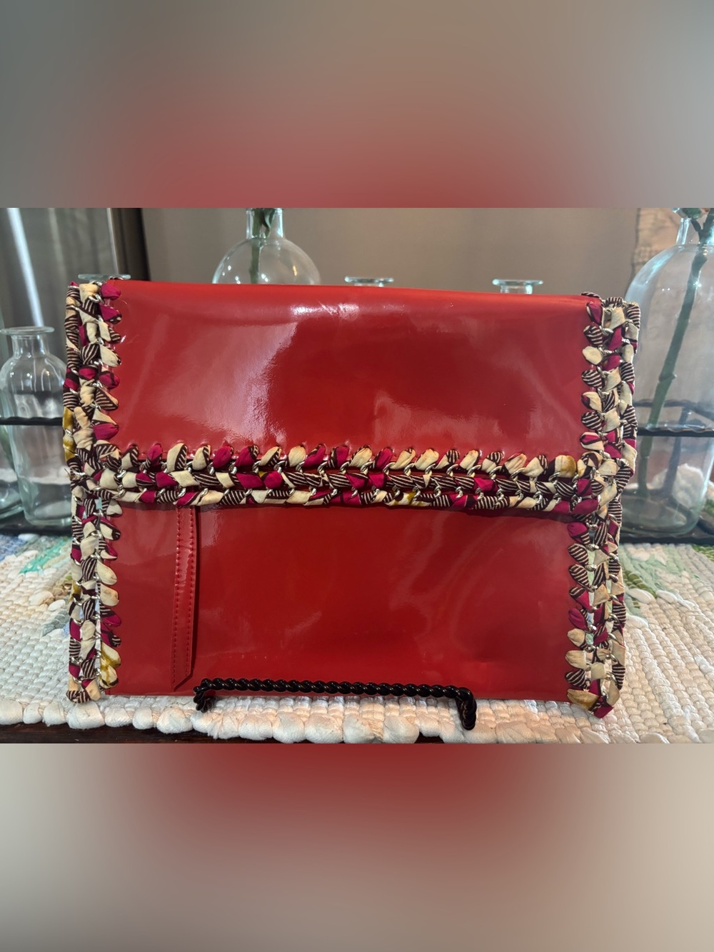 Rare Doreen Mashika Zanzibar Designer Red Patent envelope clutch purse